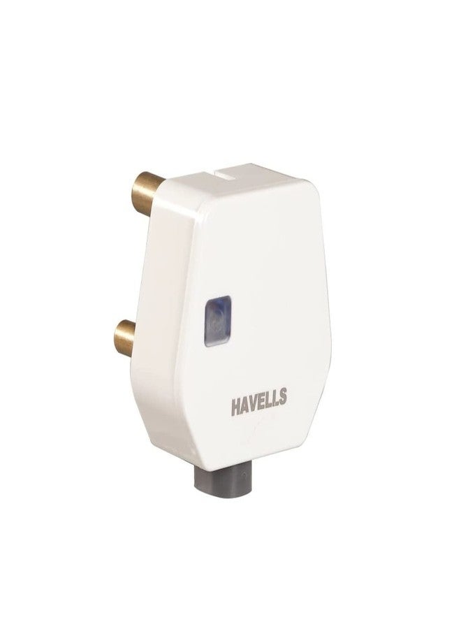 Havells 16A Heavy Duty Polycarbonate Plastic 3-Pin Plug Top with LED Indicator, ISI Certified with Nickel Plated Brass Pins, Ideal for ACs and Geysers Having High Customer Satisfaction Rating (White) - Image 1